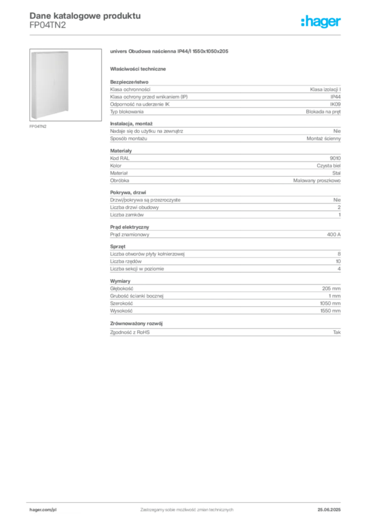 Zdjęcie Hager Dane katalogowe produktu FP04TN2 | Hager Polska