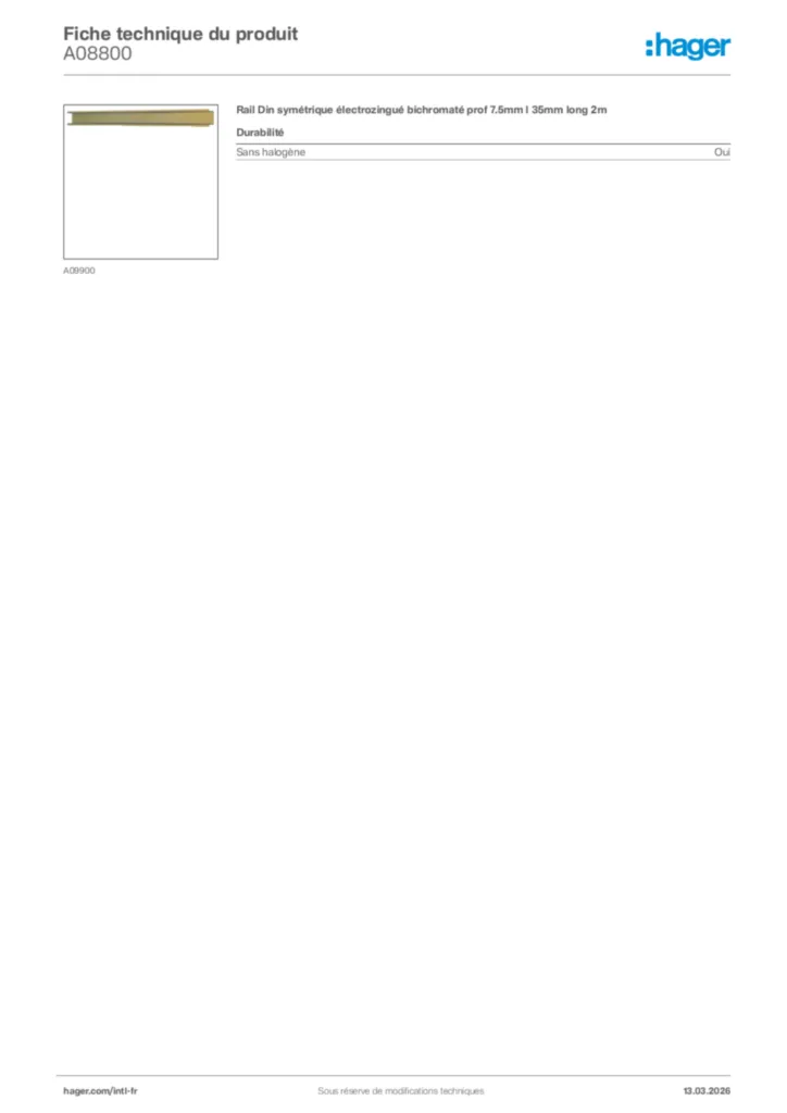 Image Hager Fiche technique du produit A08800 | Hager Afrique