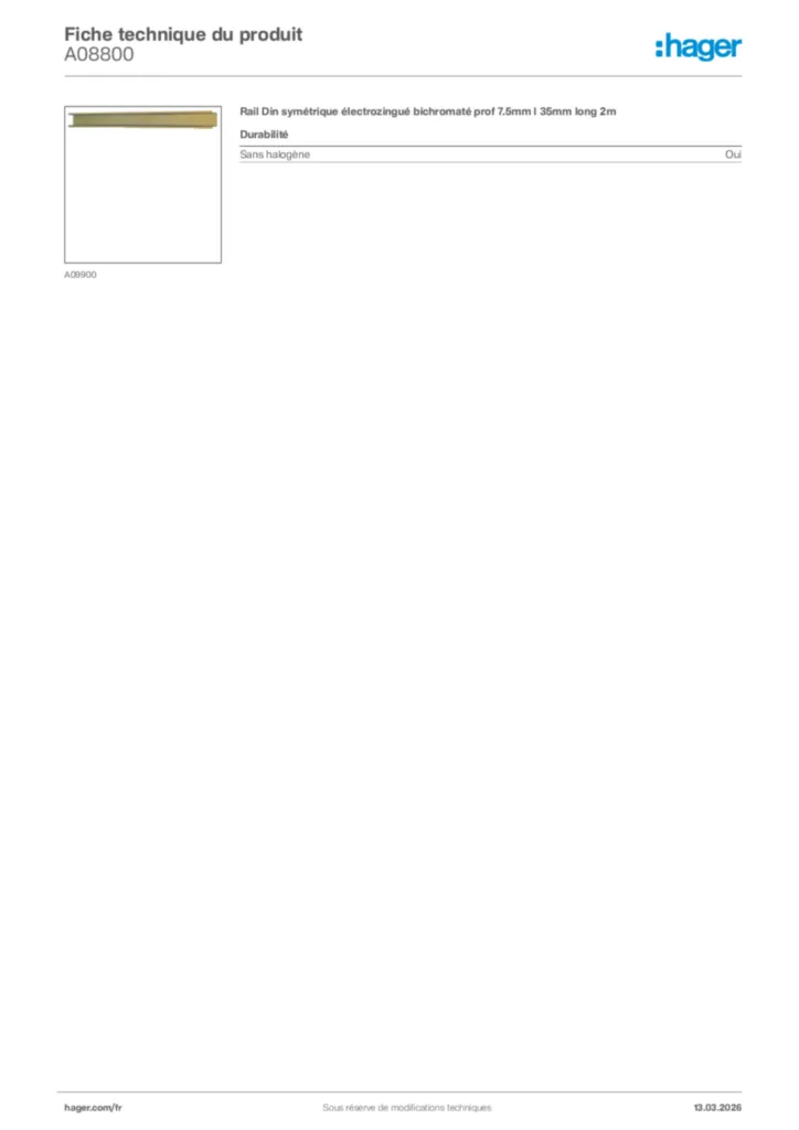 Image Hager Fiche technique du produit A08800 | Hager France