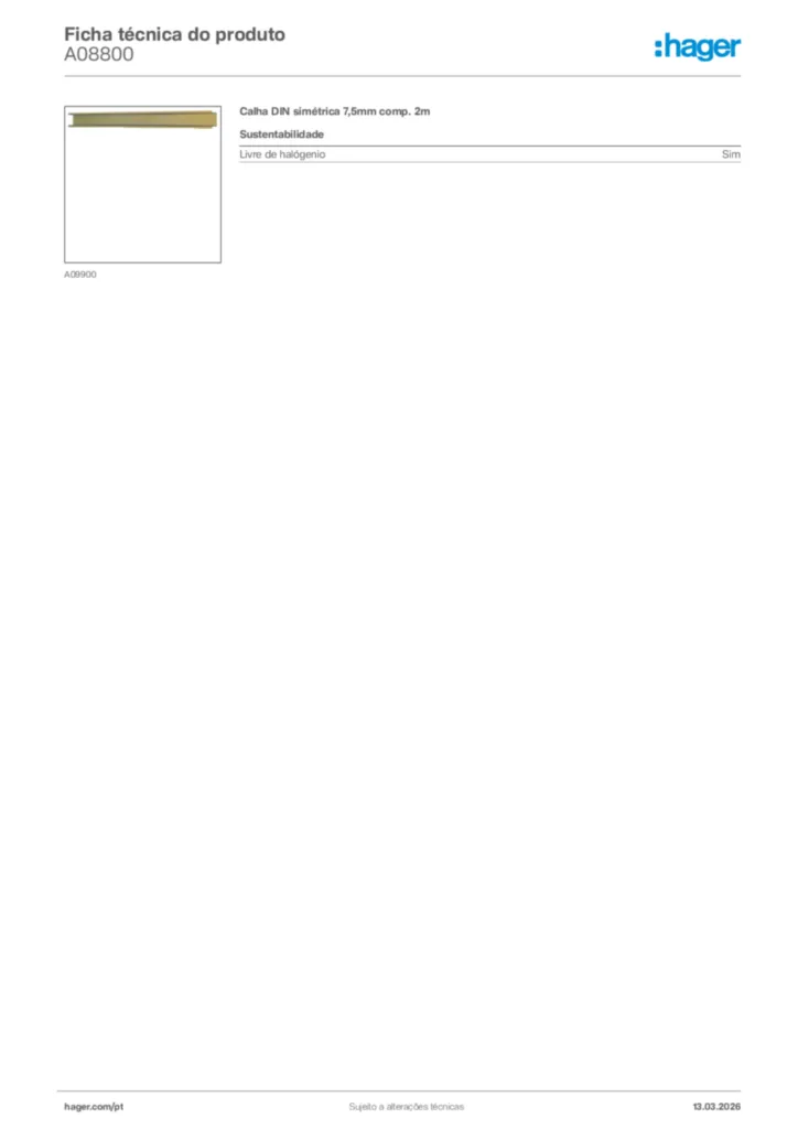 Imagem Hager Ficha técnica do produto A08800 | Hager Portugal