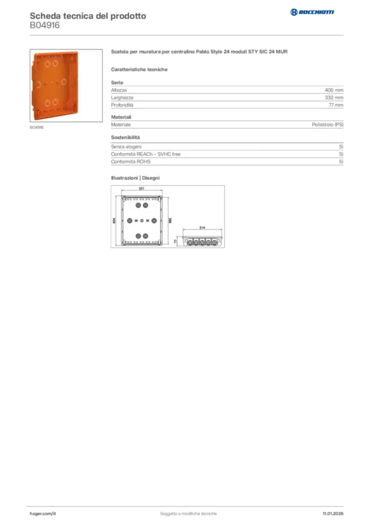 Immagine Bocchiotti Scheda tecnica del prodotto B04916 | Hager Italia