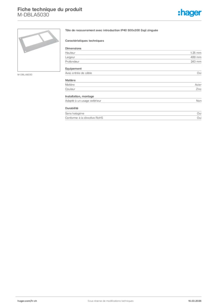 Image Hager Fiche technique du produit M-DBLA5030 | Hager Suisse