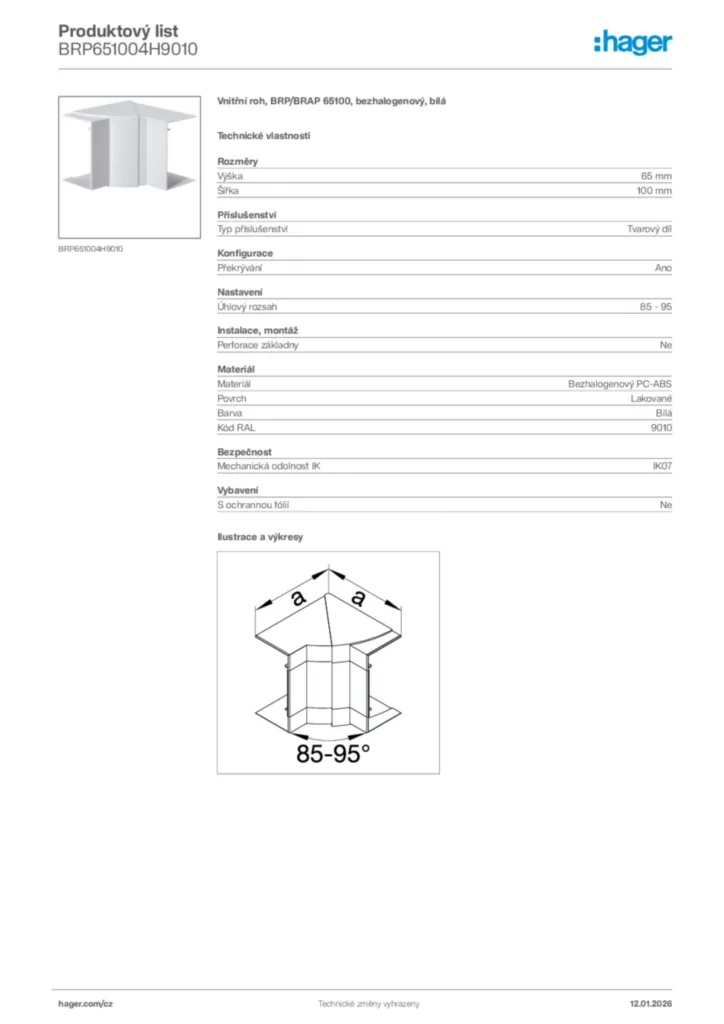 Obrázek Hager Product data sheet BRP651004H9010 | Hager