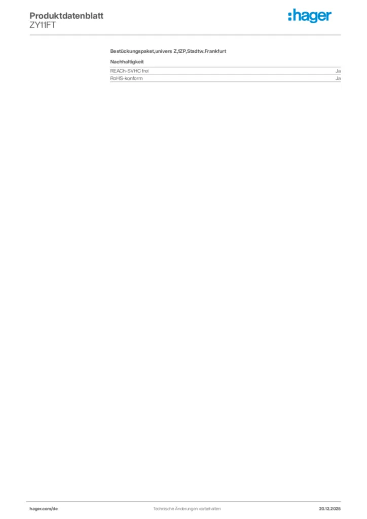 Bild Hager Produktdatenblatt ZY11FT | Hager Deutschland