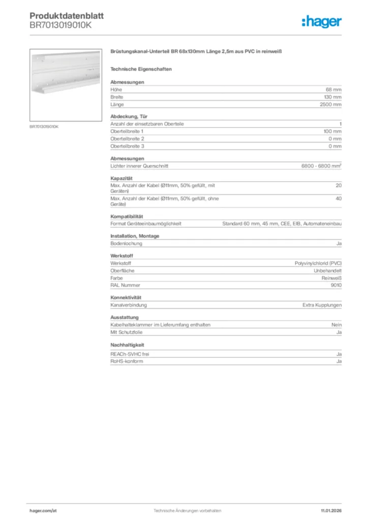 Bild Hager Produktdatenblatt BR7013019010K | Hager Deutschland