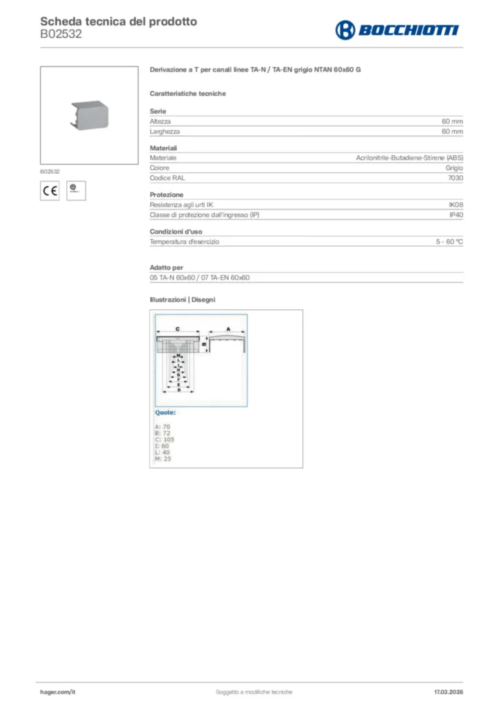 Immagine Bocchiotti Scheda tecnica del prodotto B02532 | Hager Italia