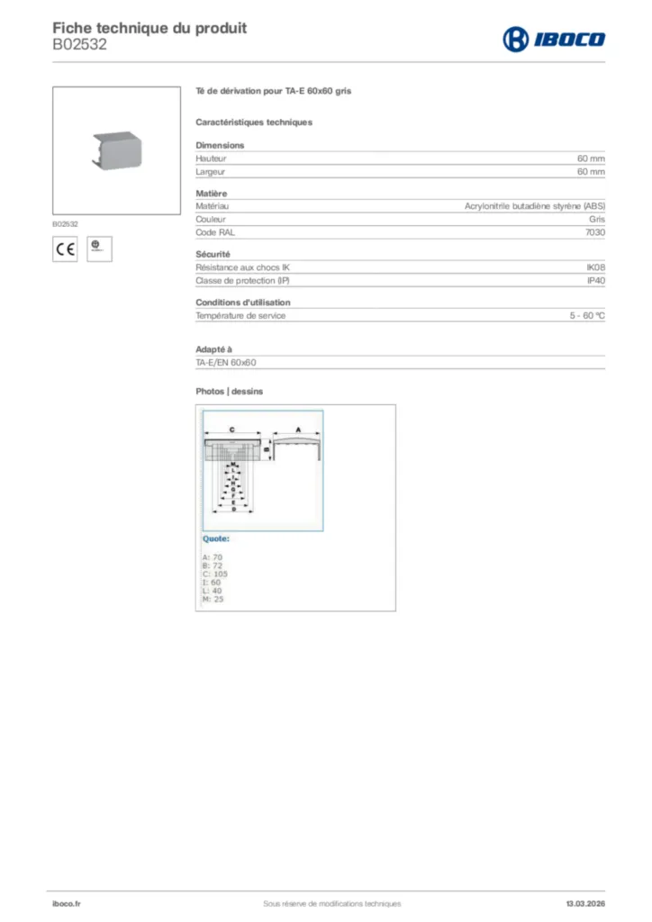 Image Iboco Fiche technique du produit B02532 | Hager France