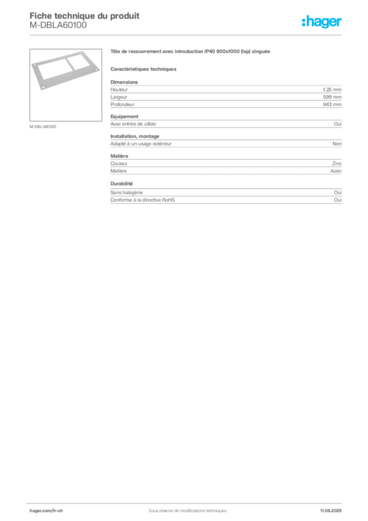 Image Hager Fiche technique du produit M-DBLA60100 | Hager Suisse