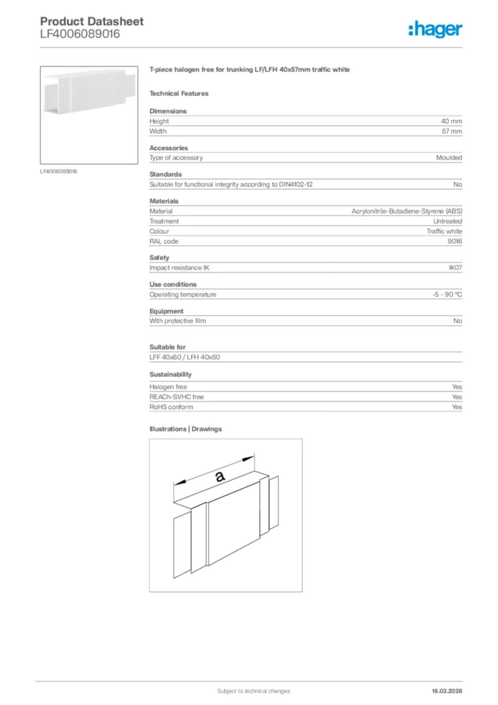 Image Hager Product data sheet LF4006089016  | Hager Africa