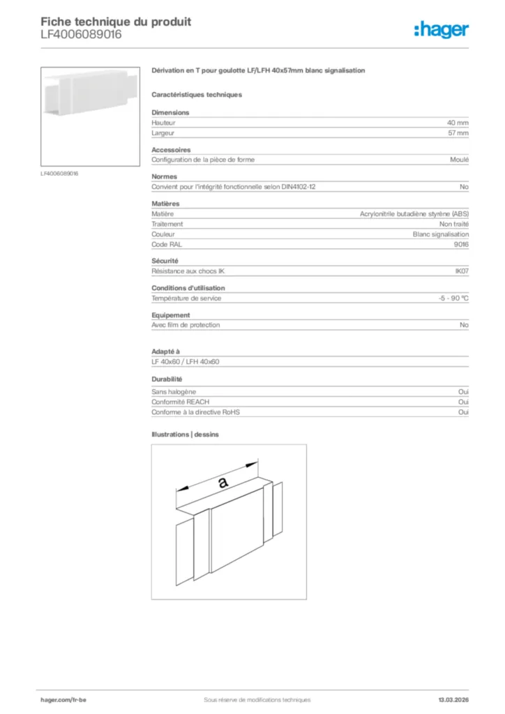 Image Hager Fiche technique du produit LF4006089016 | Hager Belgique
