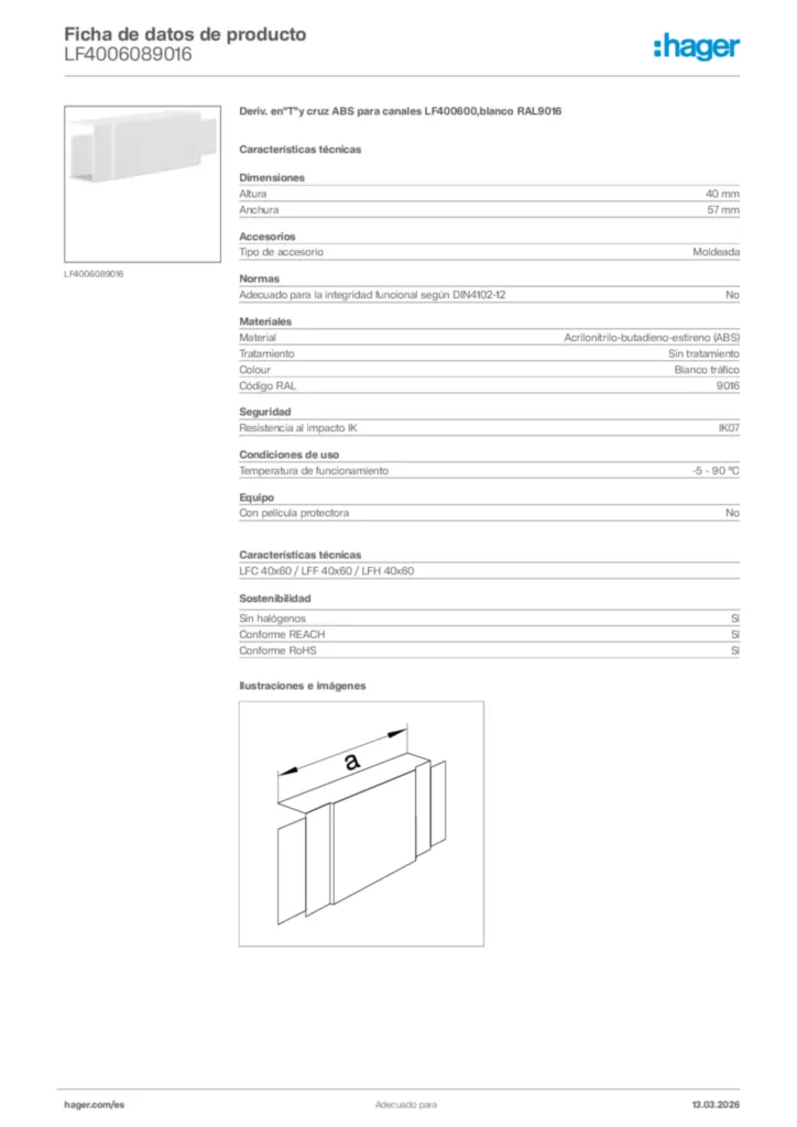 Imagen Hager Ficha de datos de producto LF4006089016 | Hager España