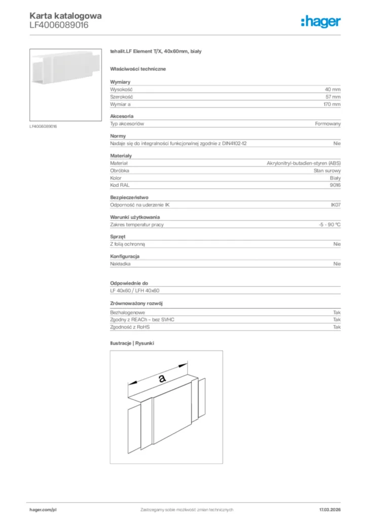 Zdjęcie Hager Karta katalogowa LF4006089016 | Hager Polska