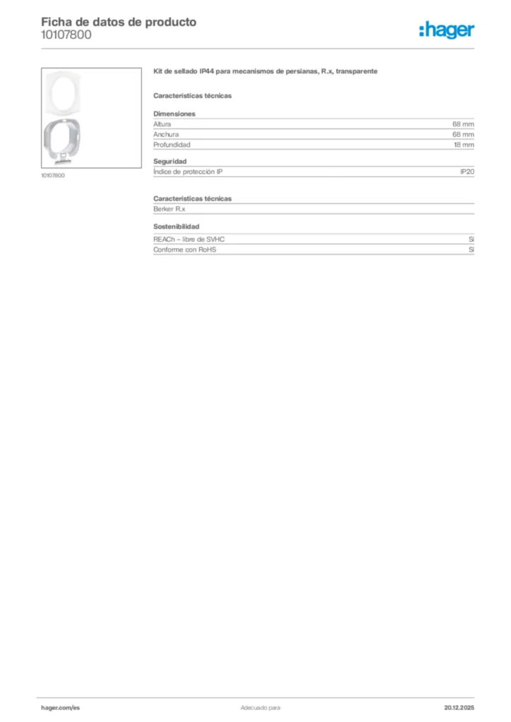 Imagen Hager Ficha de datos de producto 10107800 | Hager España