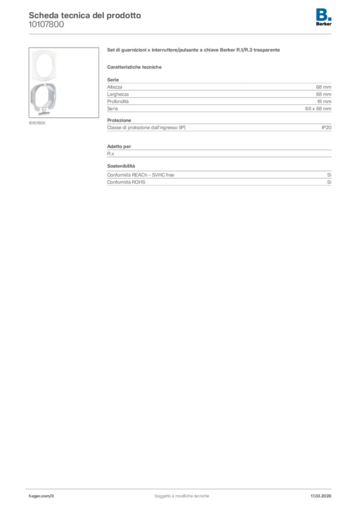 Immagine Berker Scheda tecnica del prodotto 10107800 | Hager Italia