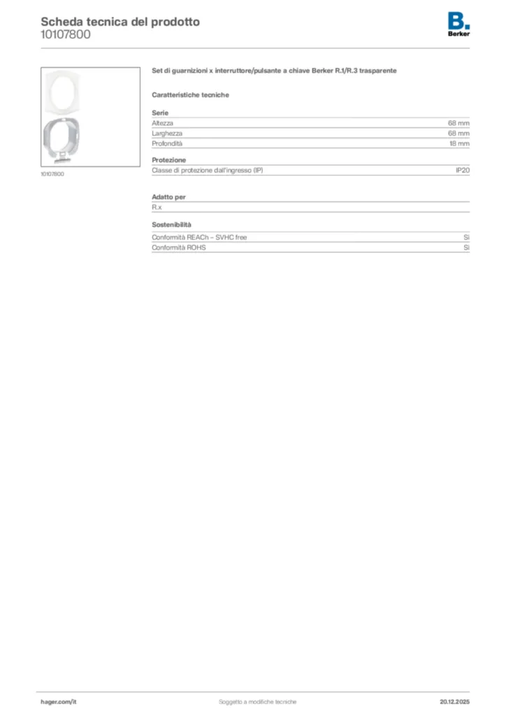 Immagine Berker Scheda tecnica del prodotto 10107800 | Hager Italia