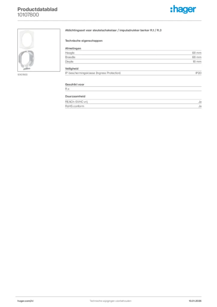 Afbeelding Hager Productdatablad 10107800 | Hager Nederland