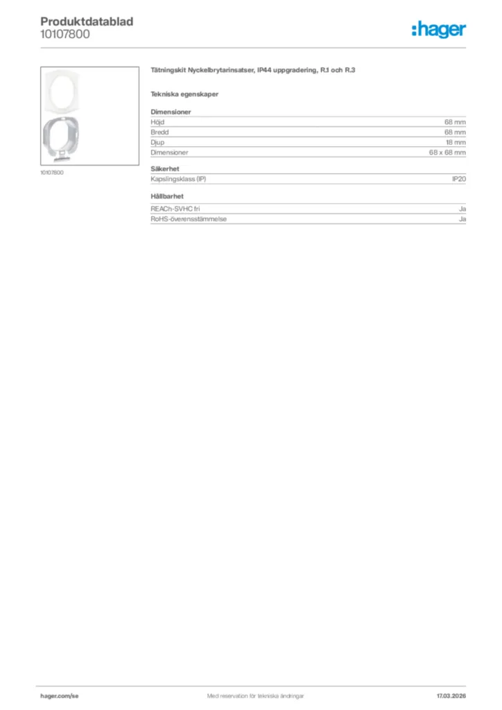 Bild Hager Produktdatablad 10107800 | Hager Sverige