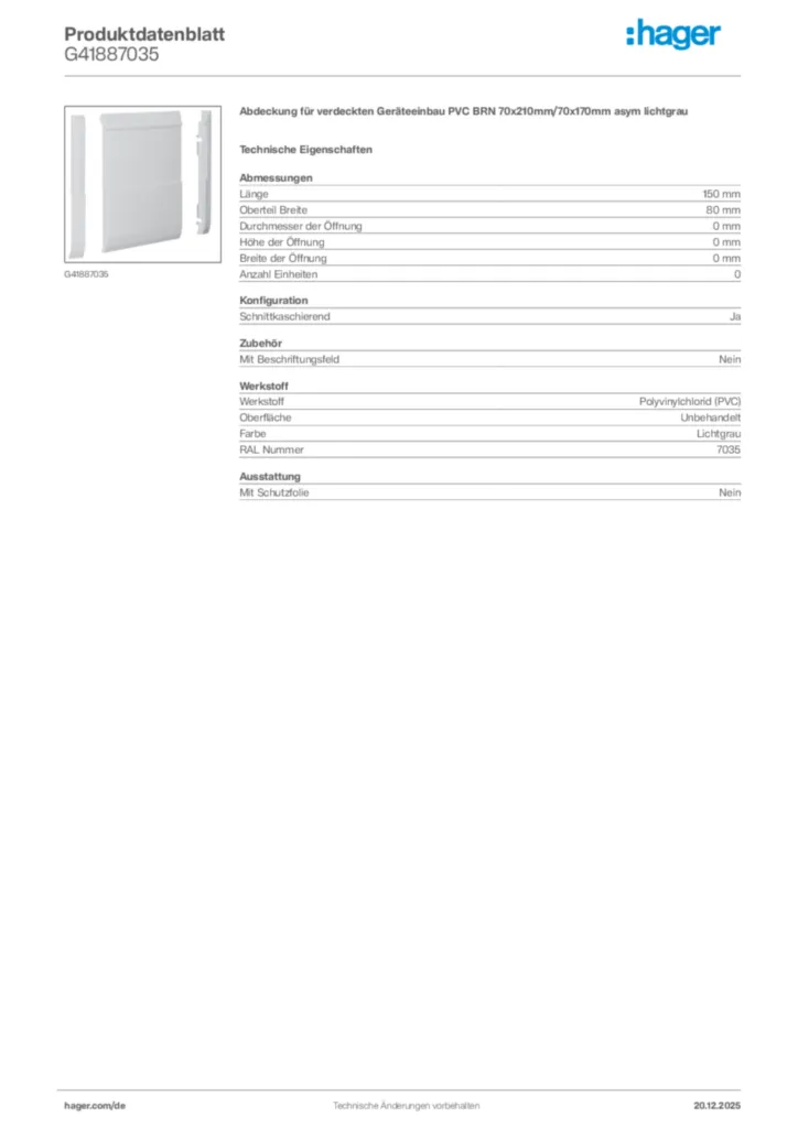 Bild Hager Produktdatenblatt G41887035 | Hager Deutschland