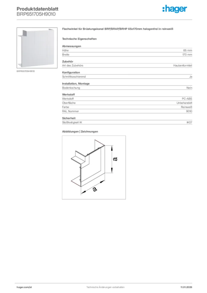 Bild Hager Produktdatenblatt BRP651705H9010 | Hager Deutschland