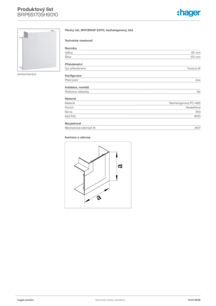 Obrázek Hager Product data sheet BRP651705H9010 | Hager