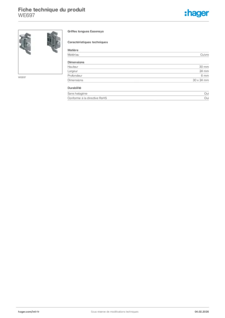 Image Hager Fiche technique du produit WE697 | Hager Afrique