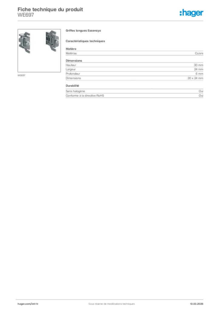 Image Hager Fiche technique du produit WE697 | Hager Afrique
