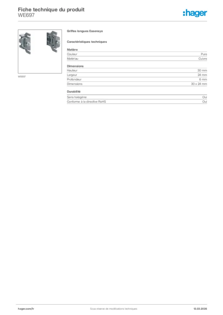Image Hager Fiche technique du produit WE697 | Hager France