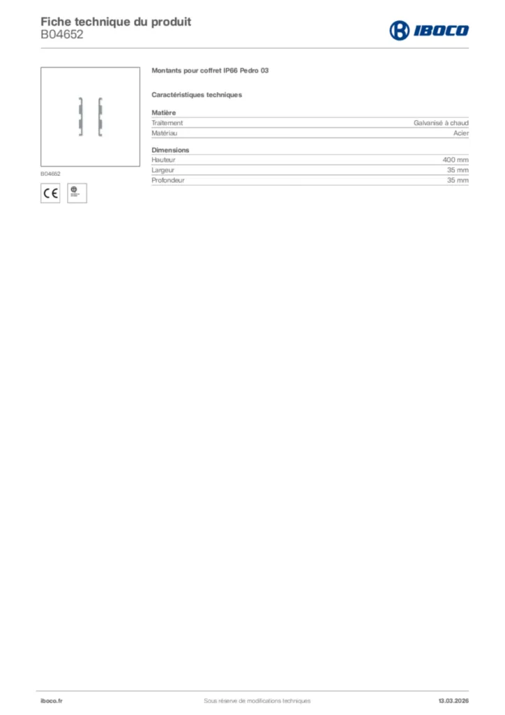 Image Iboco Fiche technique du produit B04652 | Hager France