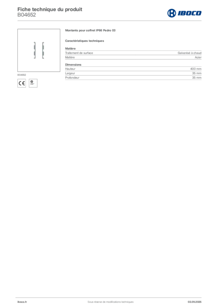 Image Iboco Fiche technique du produit B04652 | Hager France