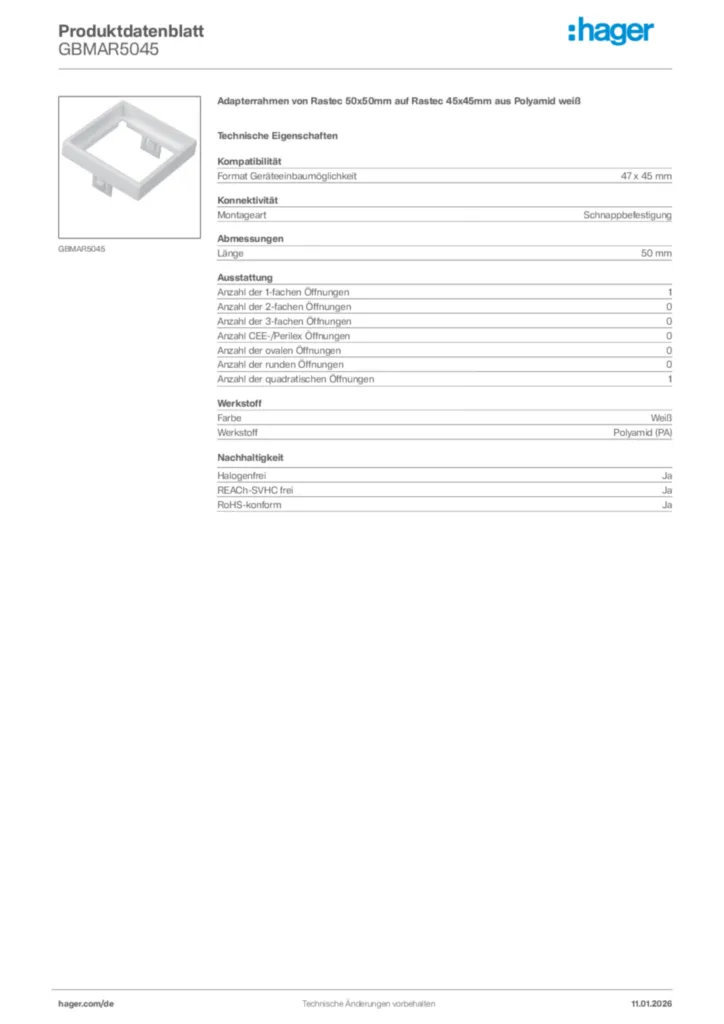 Bild Hager Produktdatenblatt GBMAR5045 | Hager Deutschland