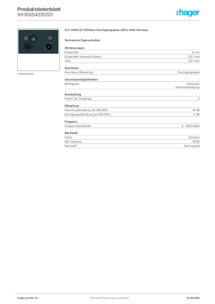 Bild Hager Produktdatenblatt WH66543905D | Hager Schweiz
