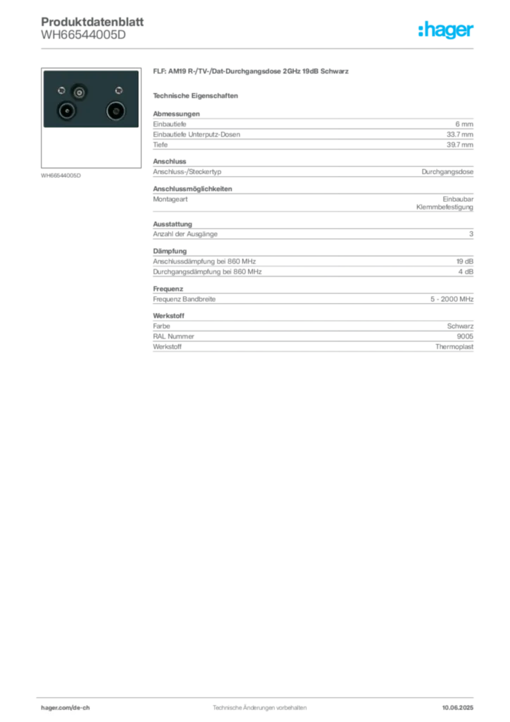Bild Hager Produktdatenblatt WH66544005D | Hager Schweiz