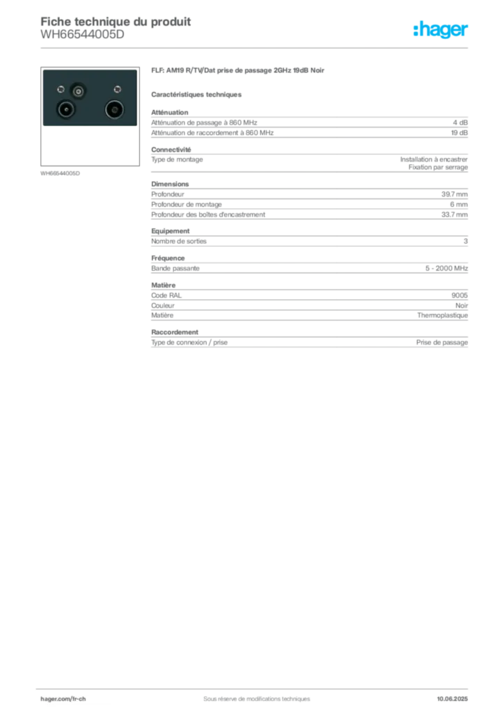 Image Hager Fiche technique du produit WH66544005D | Hager Suisse