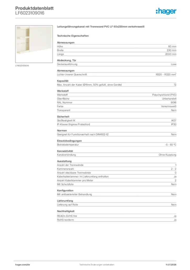 Bild Hager Produktdatenblatt LF6023109016 | Hager Deutschland