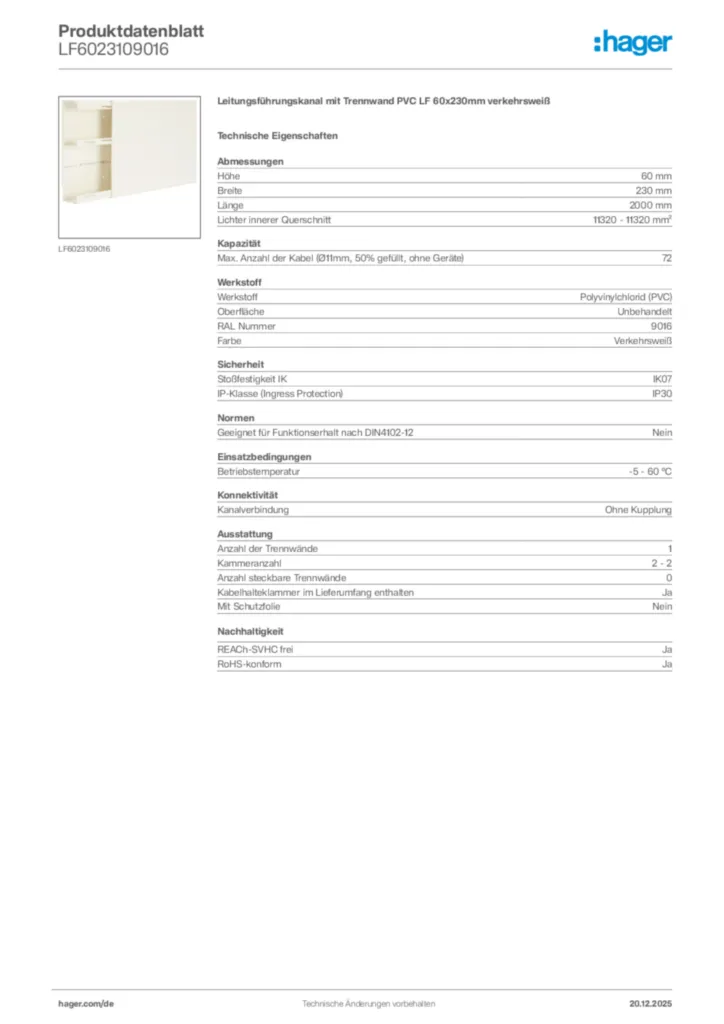 Bild Hager Produktdatenblatt LF6023109016 | Hager Deutschland