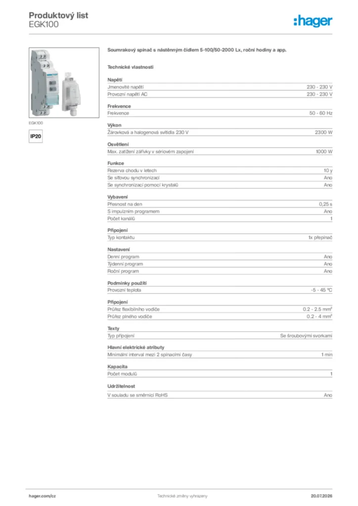 Obrázek Hager Generováno - Datový list produktu EGK100 | Hager