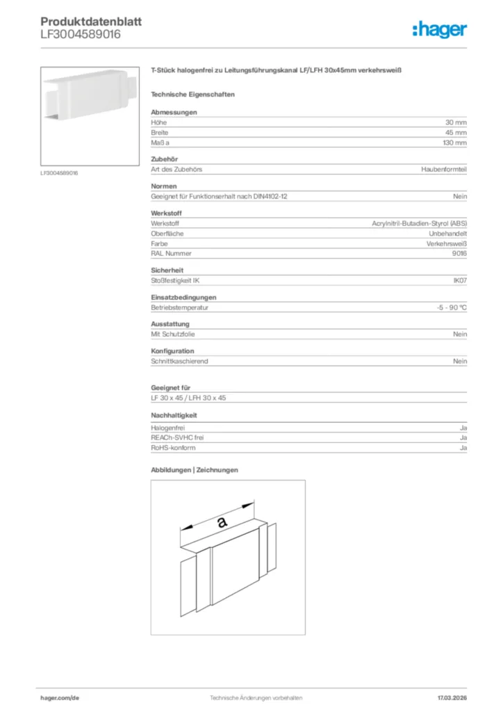 Bild Hager Produktdatenblatt LF3004589016 | Hager Deutschland