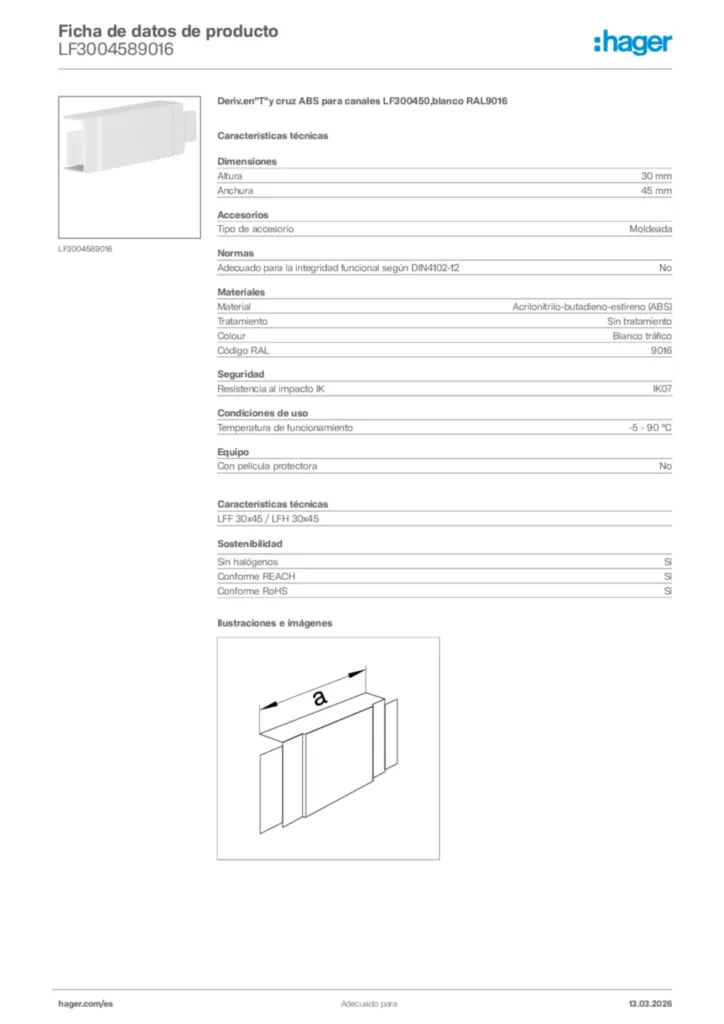 Imagen Hager Ficha de datos de producto LF3004589016 | Hager España