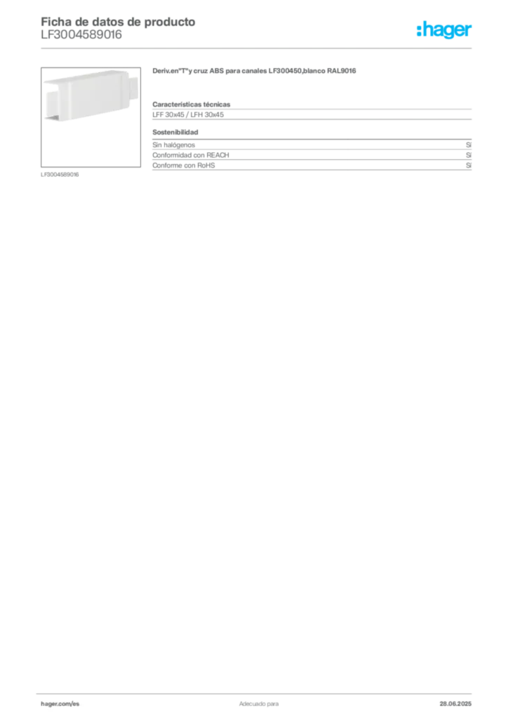 Imagen Hager Ficha de datos de producto LF3004589016 | Hager España