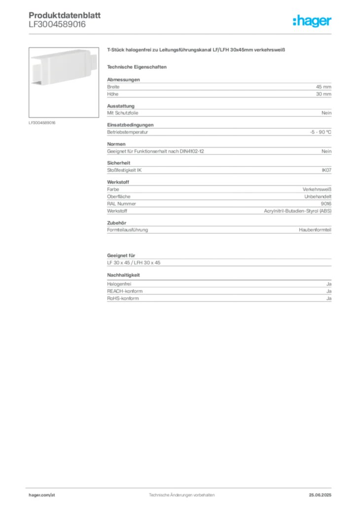 Bild Hager Produktdatenblatt LF3004589016 | Hager Deutschland
