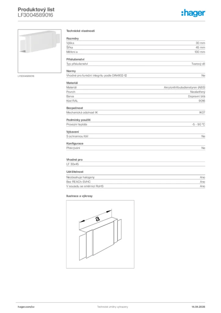Obrázek Hager Product data sheet LF3004589016 | Hager