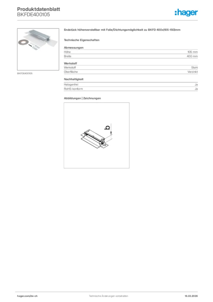 Bild Hager Produktdatenblatt BKFDE400105 | Hager Schweiz