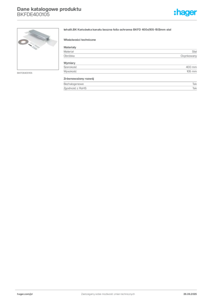 Zdjęcie Hager Dane katalogowe produktu BKFDE400105 | Hager Polska
