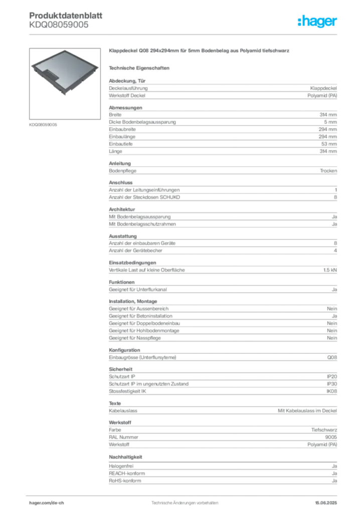 Bild Hager Produktdatenblatt KDQ08059005 | Hager Schweiz