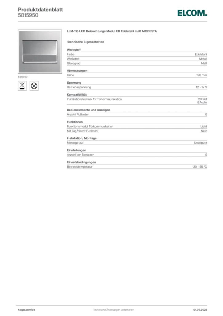 Elcom Produktdatenblatt 5815950