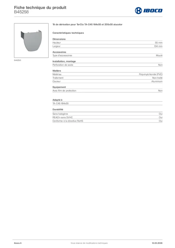 Image Iboco Fiche technique du produit B45258 | Hager France