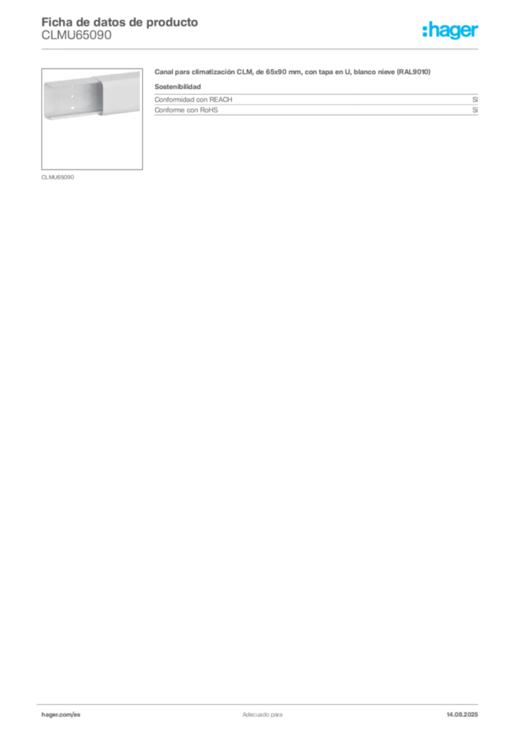 Imagen Hager Ficha de datos de producto CLMU65090 | Hager España