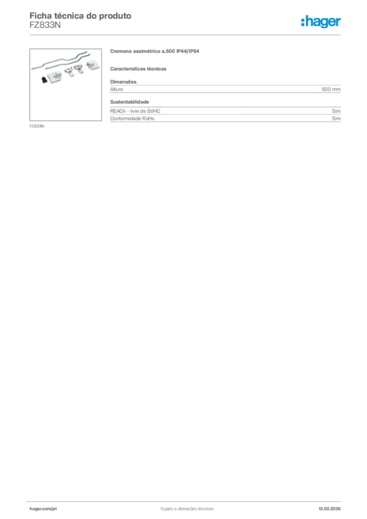 Imagem Hager Ficha técnica do produto FZ833N | Hager Portugal