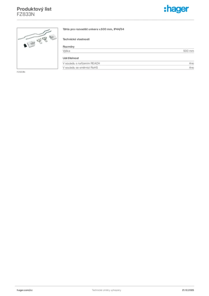 Obrázek Hager Produktový list FZ833N | Hager