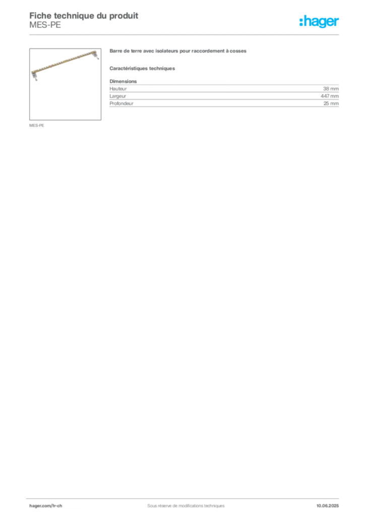 Image Hager Fiche technique du produit MES-PE | Hager Suisse